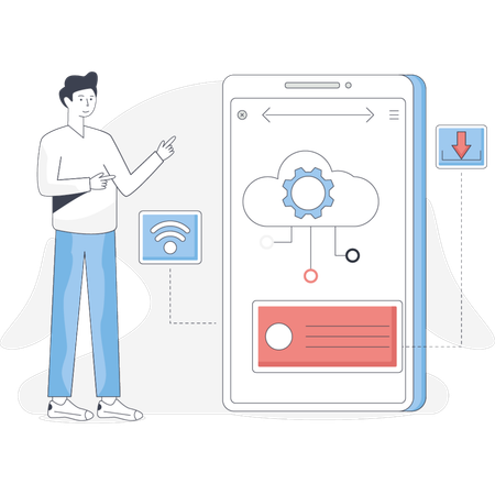Person holding a phone displaying a message emphasizing communication through mobile technology  Illustration