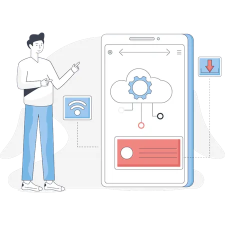 Person holding a phone displaying a message emphasizing communication through mobile technology  Illustration