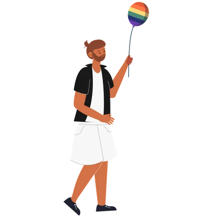 Person Holding a Rainbow Balloon  Illustration