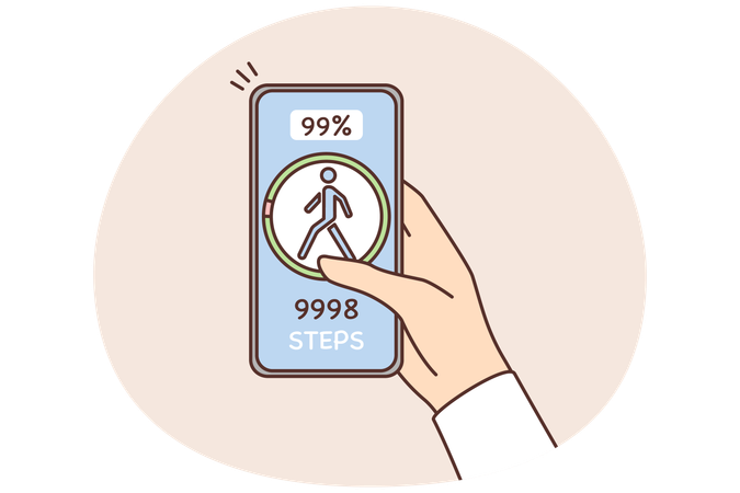 Person holding cellphone tracking steps following healthy lifestyle  Illustration