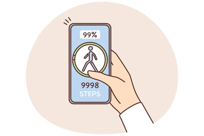 Person holding cellphone tracking steps following healthy lifestyle  Illustration
