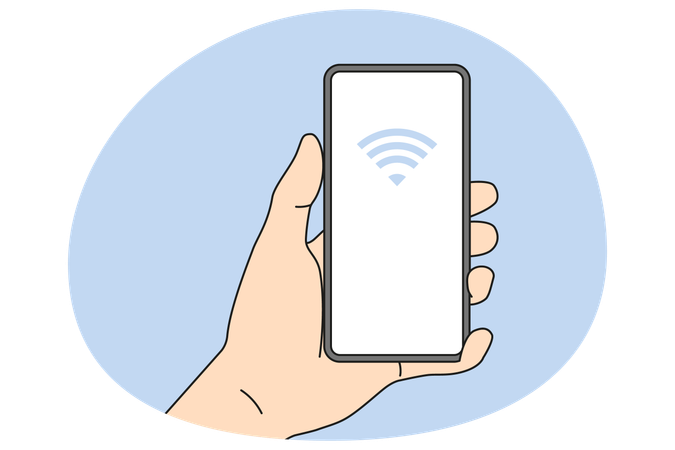Person holding cellphone with NFC on screen  Illustration