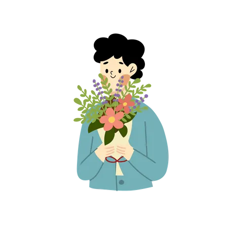 Person holding flower bucket  Illustration