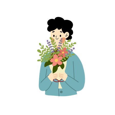 Person holding flower bucket  Illustration