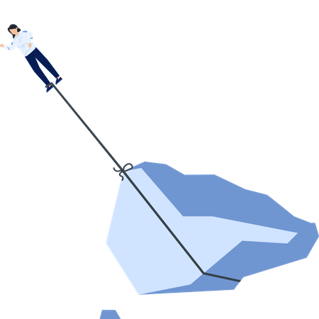 Person Holding on to a Rope Attached to a Blue Iceberg  Illustration