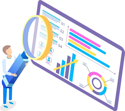 Person Holds Giant Loupe Near Tablet Business Presentation  Illustration