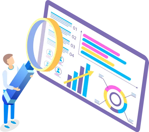 Person holds magnifier for business analysis  Illustration