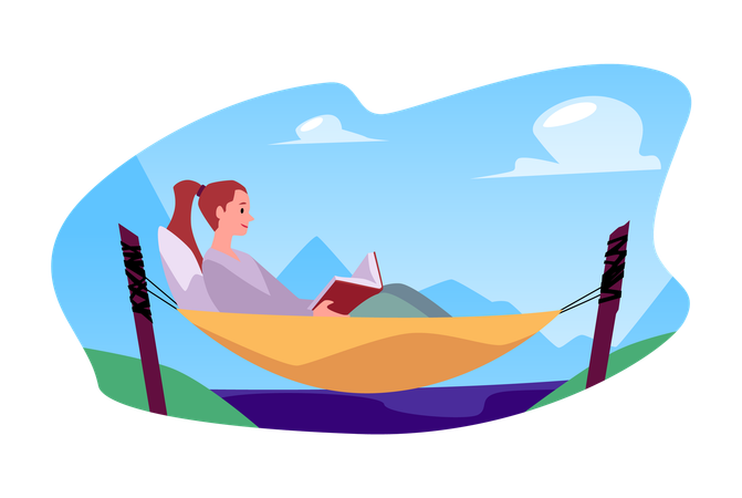 Person in hammock reading  Illustration