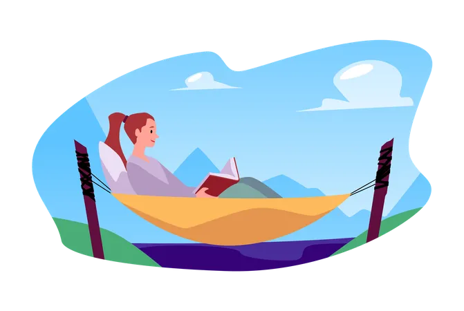 Person in hammock reading  Illustration