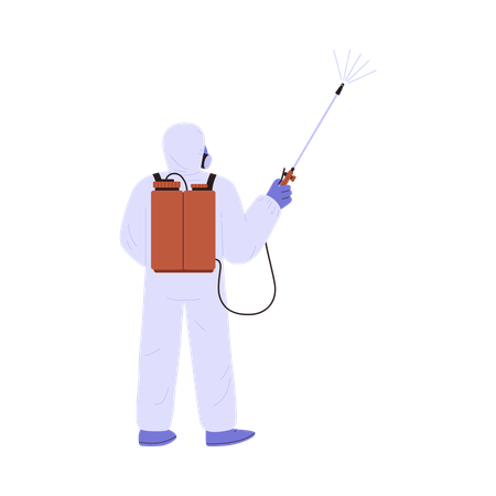 Person in hazmat suit spraying disinfection liquid  Illustration