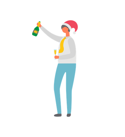Person in Santa Claus Hat Celebrating Christmas  Illustration