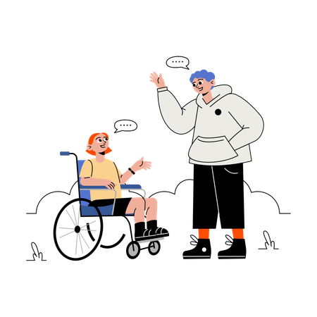 Person in Wheelchair Talking to Another Person  Illustration
