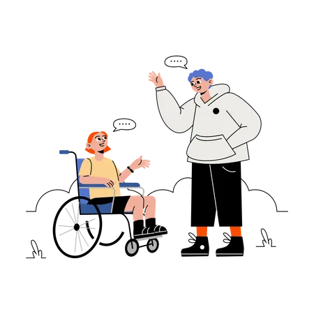 Person in Wheelchair Talking to Another Person  Illustration