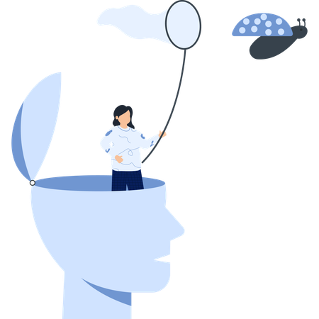 Person inside a head with a net ladybug  Illustration