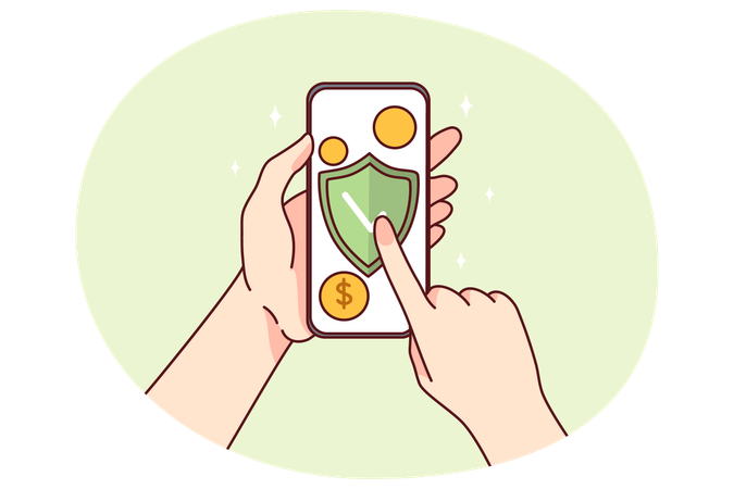 Person kauft Antivirenprogramm auf dem Handy  Illustration