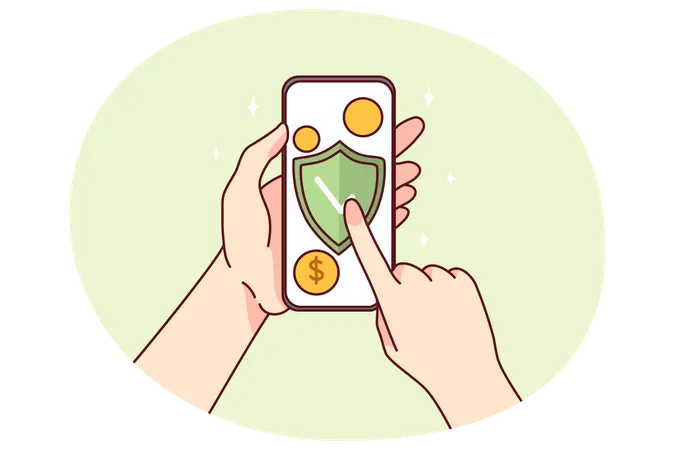 Person kauft Antivirenprogramm auf dem Handy  Illustration