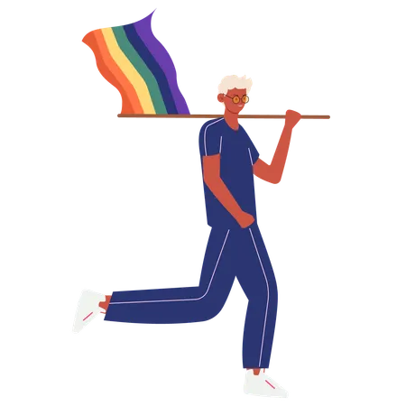 Person, die mit einer Regenbogenfahne rennt  Illustration