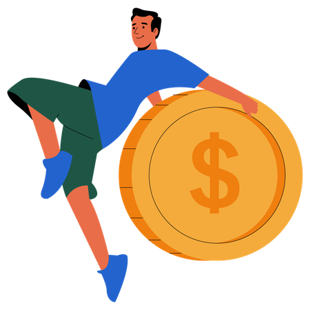 Person Lifting Large Coin  Illustration