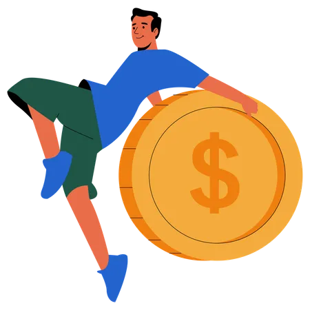 Person Lifting Large Coin  Illustration