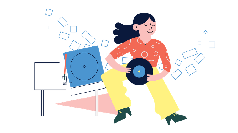 Person listening music on vinyl player  Illustration