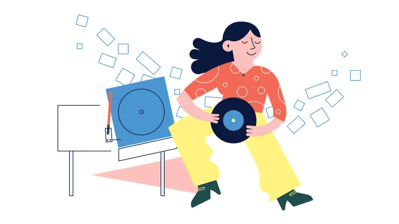 Person listening music on vinyl player  Illustration