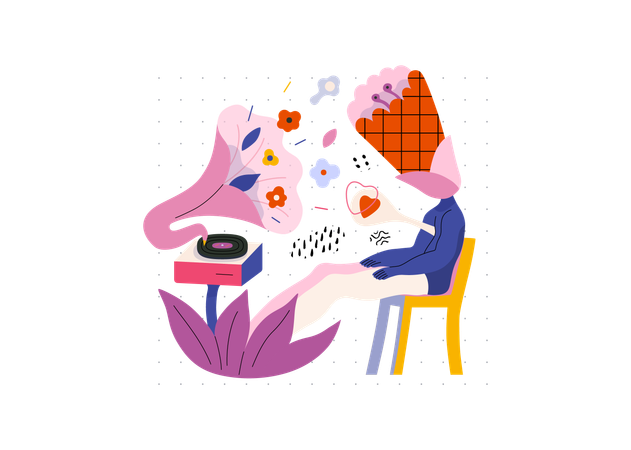 Person listening to gramophone  Illustration