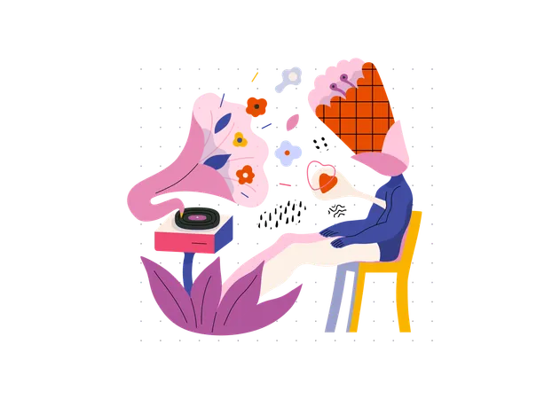 Person listening to gramophone  Illustration