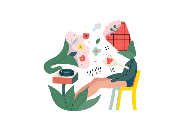 Person listening to gramophone  Illustration