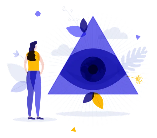 Person Looking At Eye Of Providence Symbol  Illustration