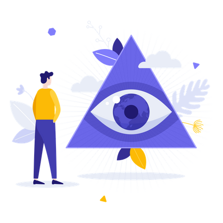 Person Looking At Eye Of Providence Symbol  Illustration