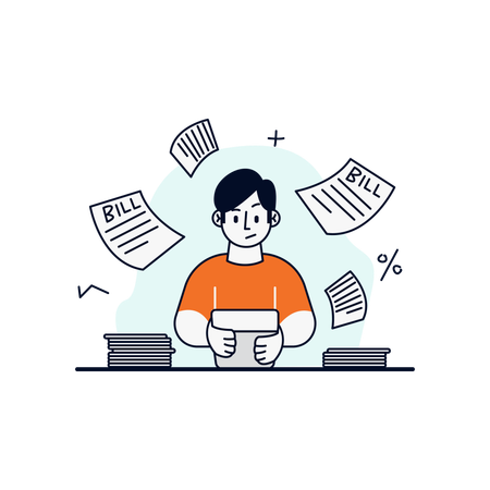 Person Managing Finances with Bills  Illustration