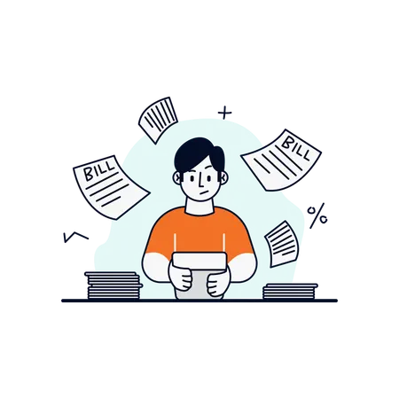 Person Managing Finances with Bills  Illustration