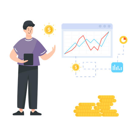 Person managing investment through technical analysis  Illustration