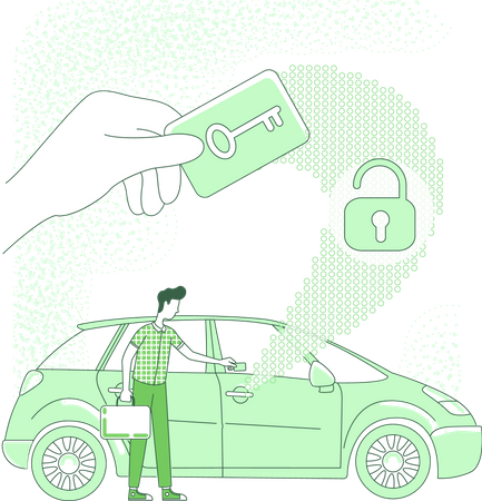 Person öffnet Auto mit elektronischem Schlüssel  Illustration