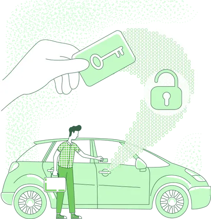 Person öffnet Auto mit elektronischem Schlüssel  Illustration