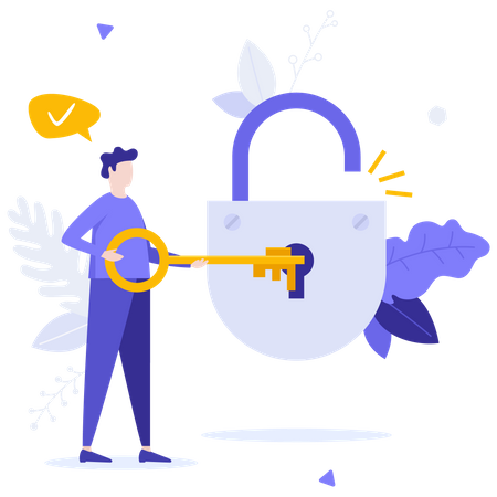 Person Opening Padlock With Key Illustration