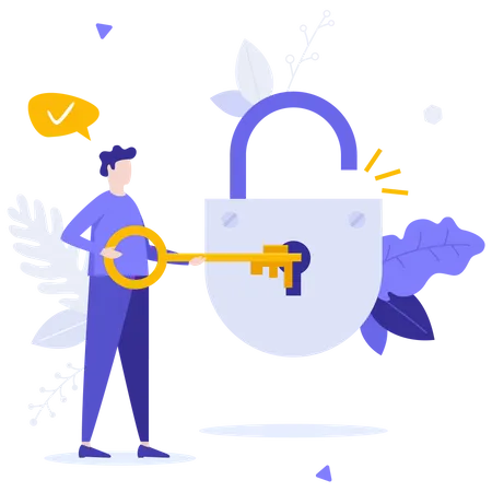 Person Opening Padlock With Key Illustration