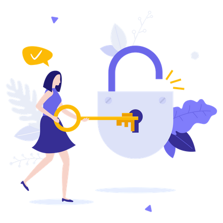 Person Opening Padlock With Key  Illustration