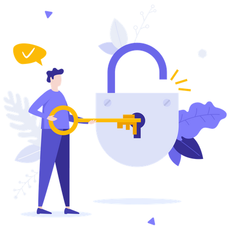 Person Opening Padlock With Key  Illustration