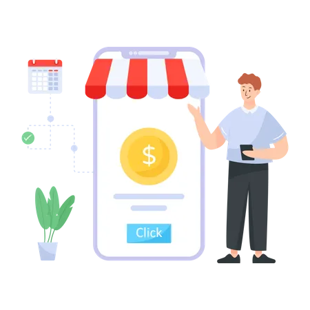 Person paying online through smartphone app  Illustration