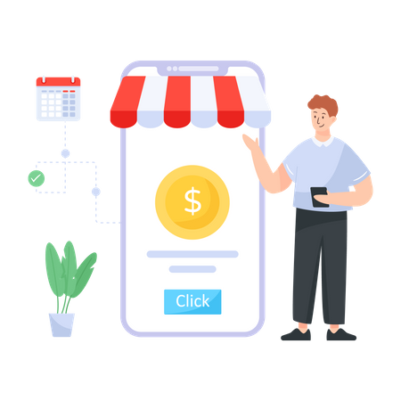 Person paying online through smartphone app  Illustration