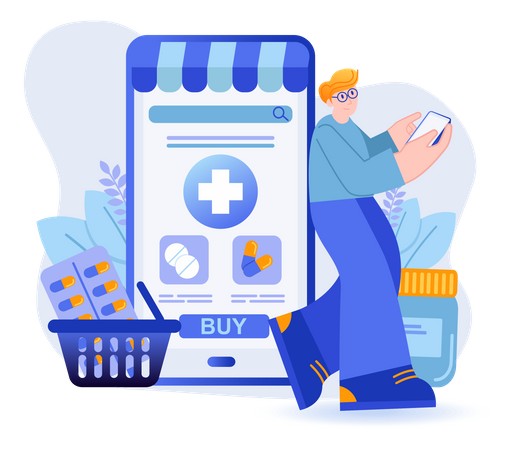 Person Purchasing Medicine From Online Application Illustration