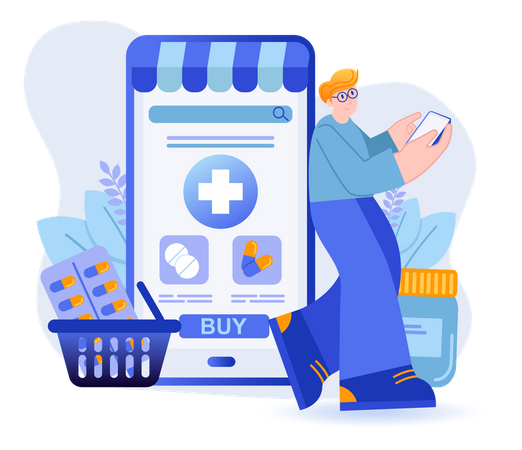 Person Purchasing Medicine From Online Application  Illustration