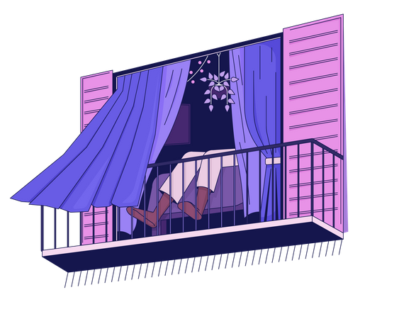 Person relaxing at balcony  イラスト