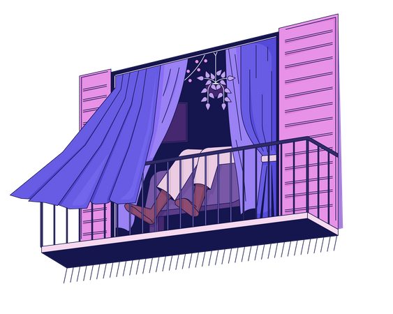 Person relaxing at balcony  Illustration