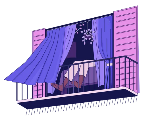 Person relaxing at balcony  Illustration