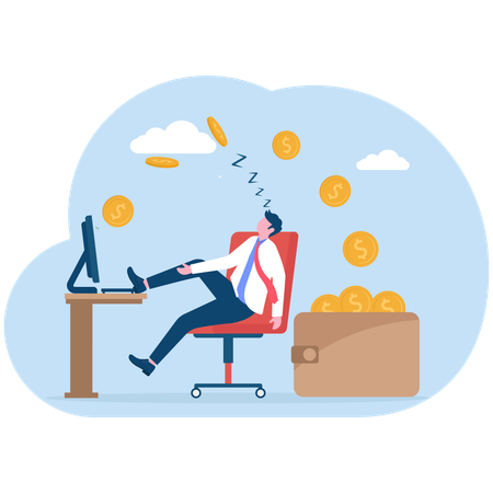 Person Relaxing on the chair and Watching his Passive Income  Illustration