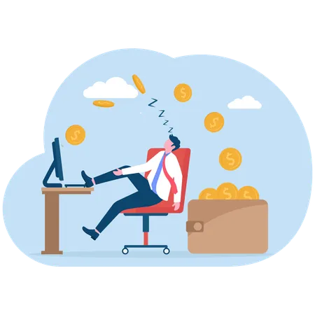 Person Relaxing on the chair and Watching his Passive Income  Illustration