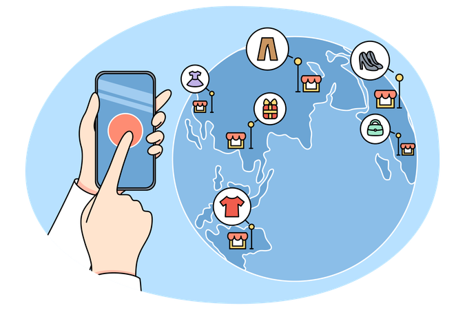 Person shopping online on cellphone  Illustration
