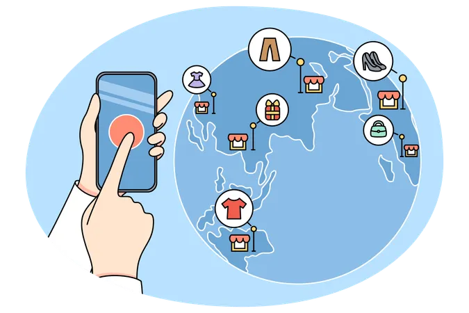 Person shopping online on cellphone  Illustration